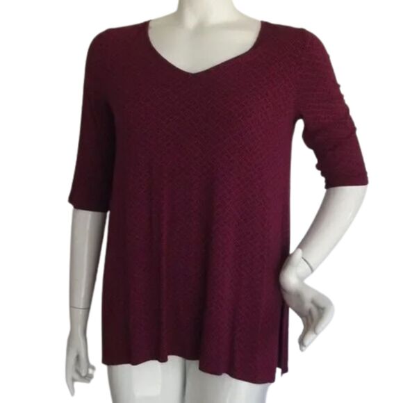 J.JILL Top/Tunic, SP Petite, Maroon, Crosshatch pattern, Mid-sleeve, - Picture 3 of 12